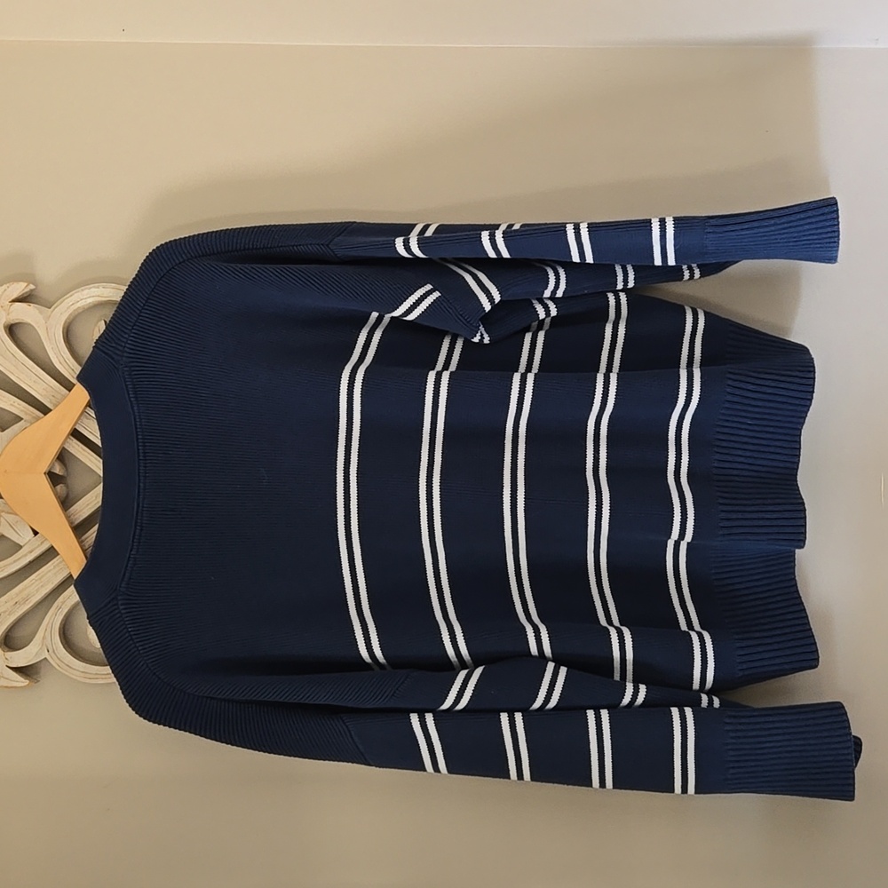 Navy Striped Button-Front Cardigan Sweater - Picture 5 of 10